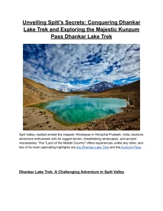 Conquering Dhankar Lake Trek and Exploring the Majestic Kunzum Pass Dhankar Lake Trek