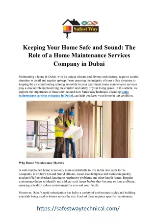 Top-Notch Home Maintenance Services in Dubai