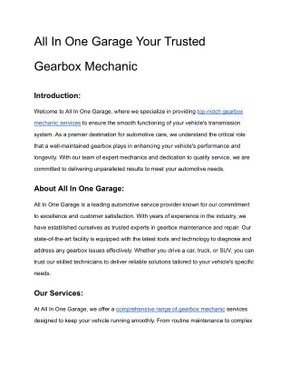 All In One Garage Your Trusted Gearbox Mechanic Services