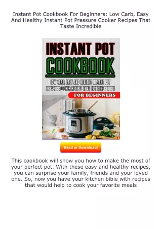 full✔download️⚡(pdf) Instant Pot Cookbook For Beginners: Low Carb, Easy And