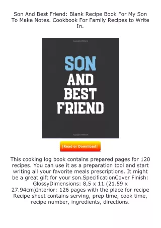 free read (✔️pdf❤️) Son And Best Friend: Blank Recipe Book For My Son To Ma