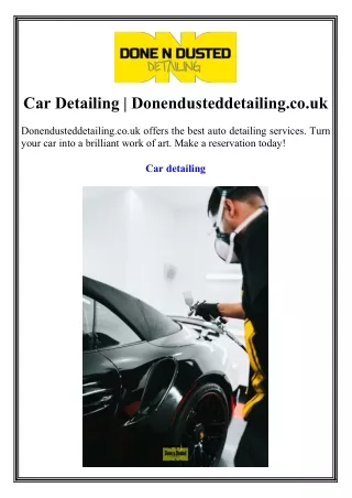 Car Detailing Donendusteddetailing.co.uk