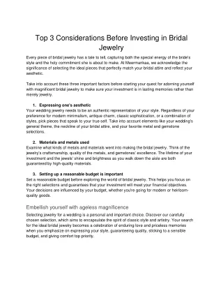 Top 3 Considerations Before Investing in Bridal Jewelry