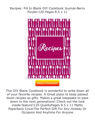 read ❤️(✔️pdf✔️) Recipes: Fill In Blank DIY Cookbook Journal-Berry Purple-1
