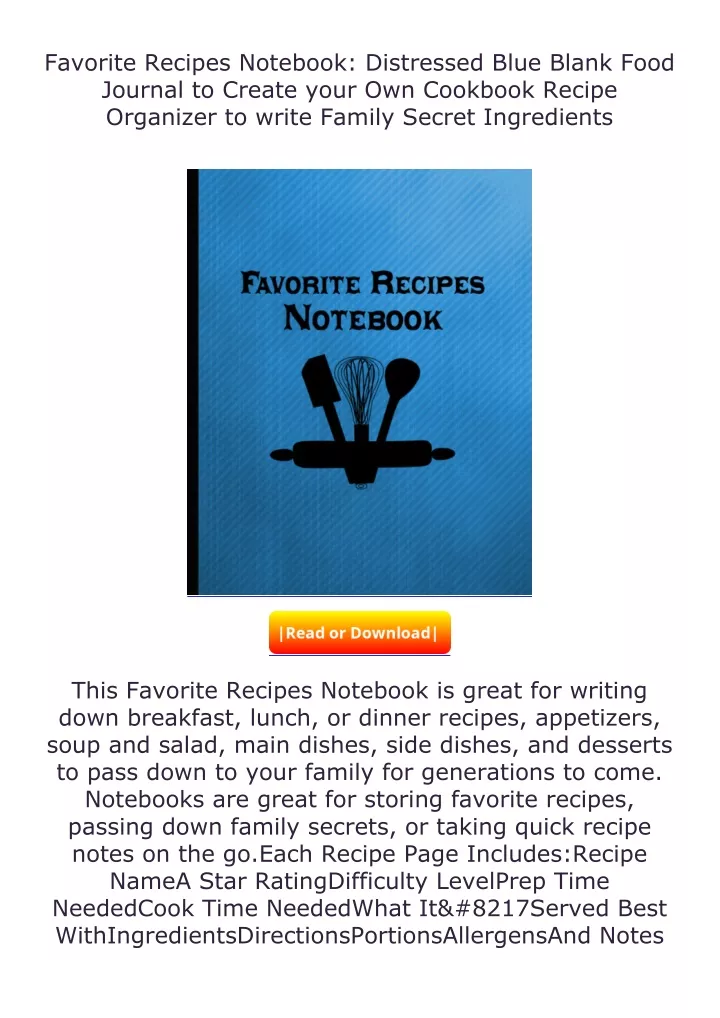 favorite recipes notebook distressed blue blank