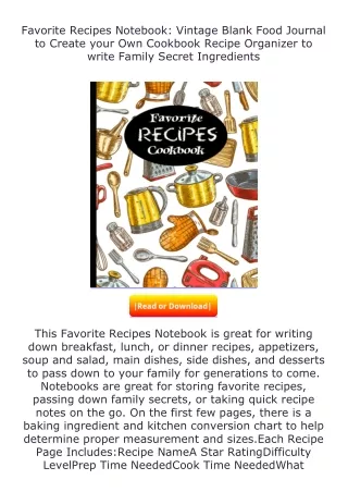 [PDF]❤READ⚡ Favorite Recipes Notebook: Vintage Blank Food Journal to Create