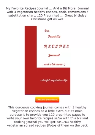 Download⚡ My Favorite Recipes Journal ... And a Bit More: Journal with 3 ve