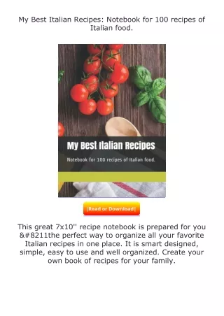 Pdf⚡(read✔online) My Best Italian Recipes: Notebook for 100 recipes of Ital
