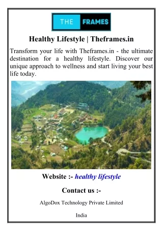 Healthy Lifestyle  Theframes.in