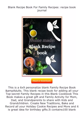 PDF✔Download❤ Blank Recipe Book For Family Recipes: recipe book journal