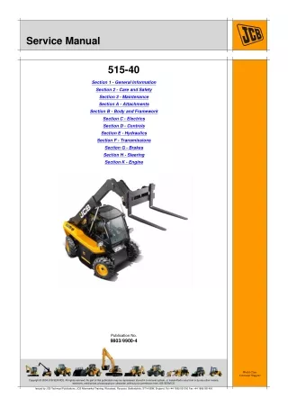 JCB 515-40 TELESCOPIC HANDLER Service Repair Manual Instant Download (515-40 from SN 1627500 to 1769999)