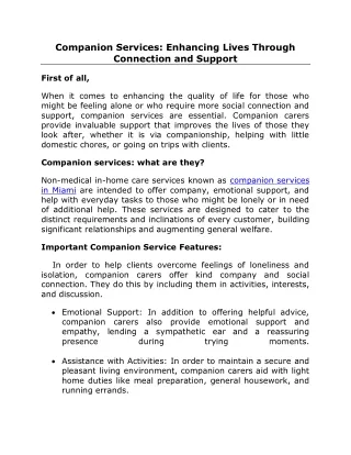 Companion Services: Enhancing Lives Through Connection and Support