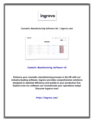 Cosmetic Manufacturing Software Uk | Ingrevo.com