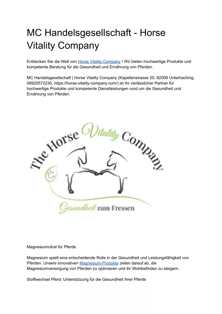 mc handelsgesellschaft horse vitality company