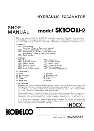 Kobelco SK100W-2 Wheel Excavator Service Repair Manual (YE02001 ～)