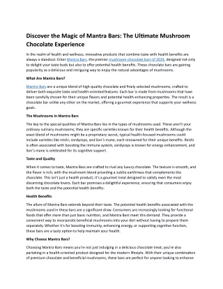 Mantra Bars- The Ultimate Mushroom Chocolate Experience
