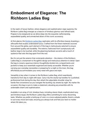 Embodiment of Elegance_ The Richborn Ladies Bag