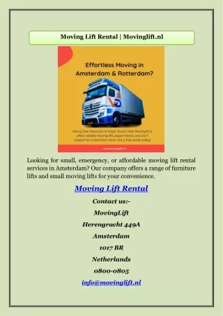 Moving Lift Rental | Movinglift.nl