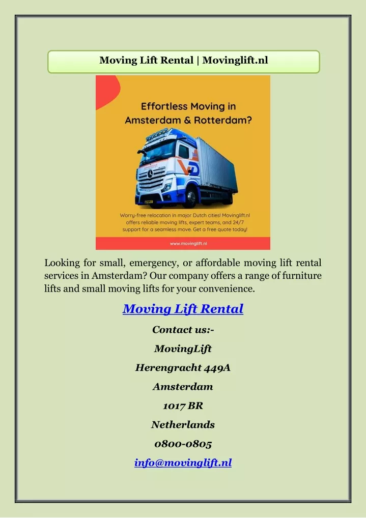moving lift rental movinglift nl