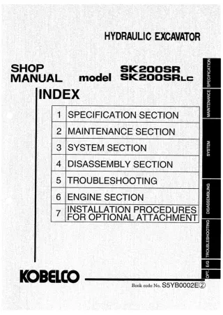 Kobelco SK200SR, SK200SRLC Crawler Excavator Service Repair Manual (LA02-01201 ～)