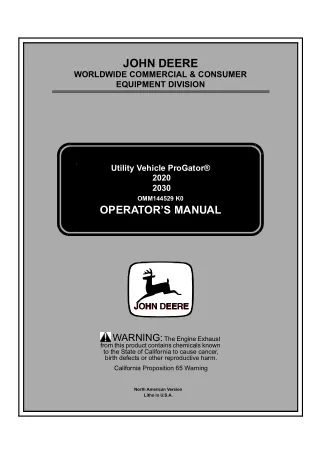 John Deere 2020 2030 Utility Vehicle ProGator (2020 Serial No.020001- 2030 Serial No.020001-) Operator’s Manual Instant