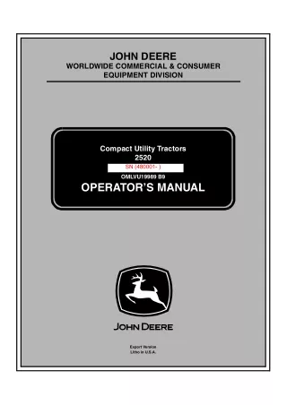 John Deere 2520 Compact Utility Tractors (Pin.480001-) Operator’s Manual Instant Download (Publication No. OMLVU19989)