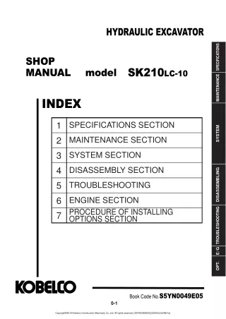 Kobelco SK210LC-10 (for North America) HYDRAULIC EXCAVATOR Service Repair Manual