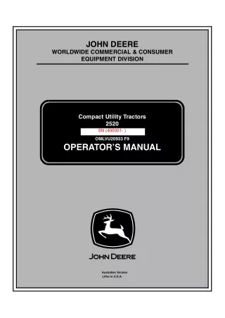 John Deere 2520 Compact Utility Tractors (PIN400001-) Operator’s Manual Instant Download (Publication No. OMLVU20933)