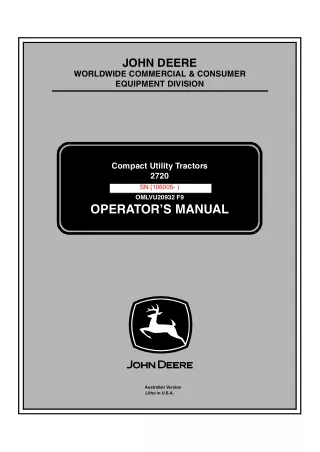 John Deere 2720 Compact Utility Tractors (PIN106005-) Operator’s Manual Instant Download (Publication No. OMLVU20932)