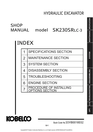 Kobelco SK230SRLC-3 HYDRAULIC EXCAVATOR Service Repair Manual