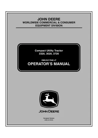 John Deere 3320 3520 3720 Compact Utility Tractor (Pin.100001-) Operator’s Manual Instant Download (Publication No. OMLV