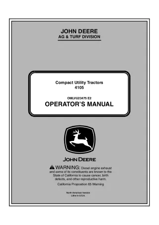 John Deere 4105 Compact Utility Tractor (Pin.410001-) Operator’s Manual Instant Download (Publication No. OMLVU23475)