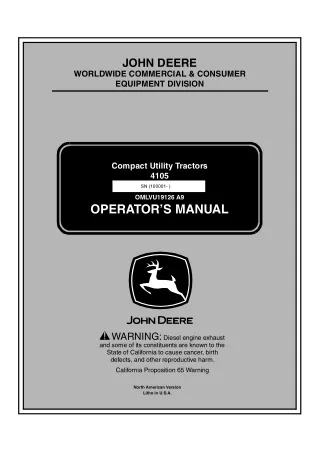John Deere 4105 Compact Utility Tractor (SN100001-) Operator’s Manual Instant Download (Publication No.OMLVU19126)