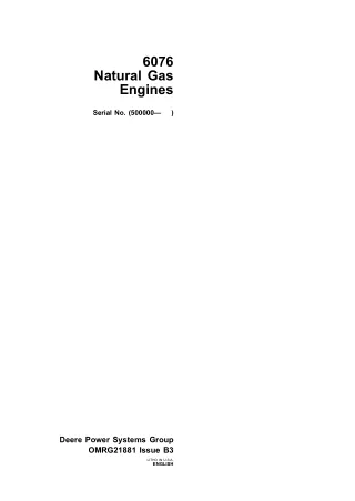 John Deere 6076 Natural Gas Engines (Serial No.500000-) Operator’s Manual Instant Download (Publication No.OMRG21881)