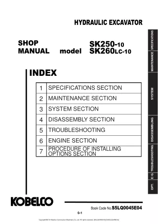 Kobelco SK250-10 HYDRAULIC EXCAVATOR Service Repair Manual