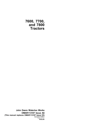 John Deere 7600 7700 and 7800 Tractors Operator’s Manual Instant Download (Publication No.OMAR113107)