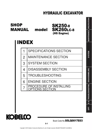 Kobelco SK260LC-8 (HS Engine) HYDRAULIC EXCAVATOR Service Repair Manual