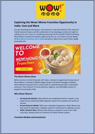 Exploring the Wow! Momo Franchise Opportunity in India: Cost and More