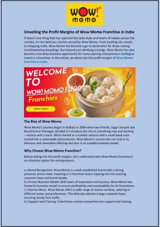 Unveiling the Profit Margins of Wow Momo Franchise in India
