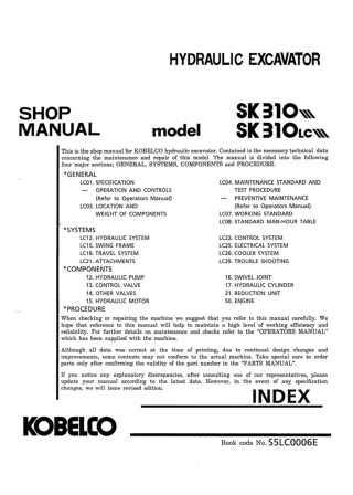 Kobelco SK310 III Crawler Excavator Service Repair Manual