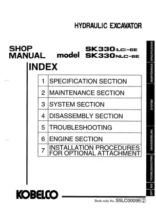 Kobelco SK330-6E, SK330LC-6E, SK330NLC-6E Crawler Excavator Service Repair Manual (LC08-06201 ～)