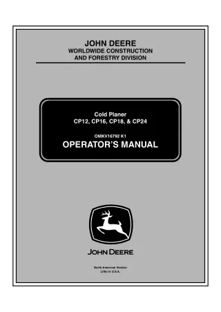 John Deere CP12 CP16 CP18 & CP24 Cold Planer Operator’s Manual Instant Download  (Publication No.OMKV16792)