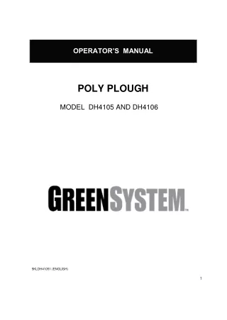 John Deere DH4105 and DH4106 Poly Plough Operator’s Manual Instant Download (Publication No.5KLDH41051)