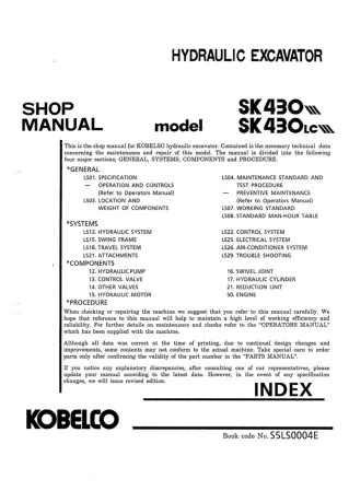 Kobelco SK430 III Crawler Excavator Service Repair Manual
