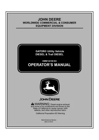 John Deere Diesel & Trail Diesel Gator Utility Vehicle Operator’s Manual Instant Download (PIN008807-) (Publication No.O