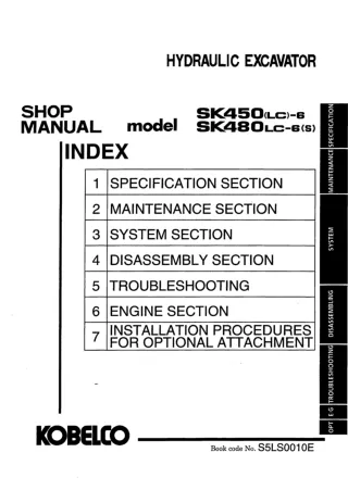 Kobelco SK450-6 Crawler Excavator Service Repair Manual (LS09-01501 ～, YS09-01301 ～)