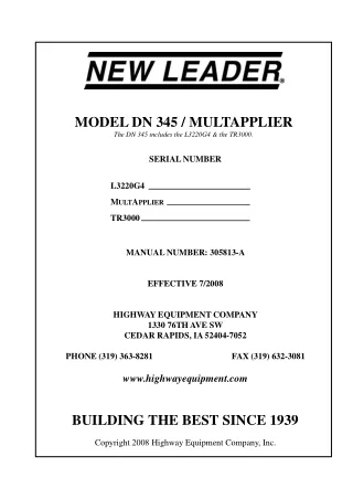 John Deere DN 345 (includes the L3220G & the TR3000) Multapplier New Leader Operator’s Manual Instant Download (Publicat