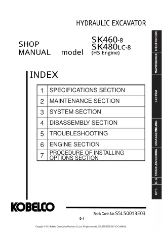 Kobelco SK460-8 (HS Engine) HYDRAULIC EXCAVATOR Service Repair Manual
