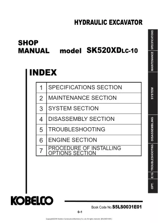 Kobelco SK520XDLC-10 HYDRAULIC EXCAVATOR Service Repair Manual (Book Code No.S5LS0031E01)
