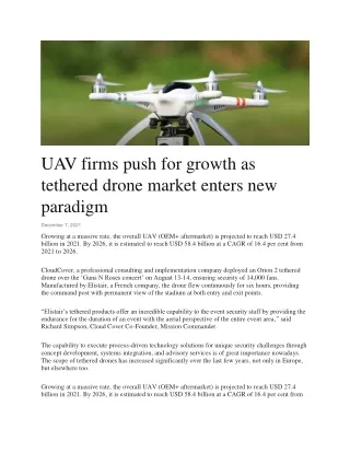 UAV firms push for growth as tethered drone market enters new paradigm